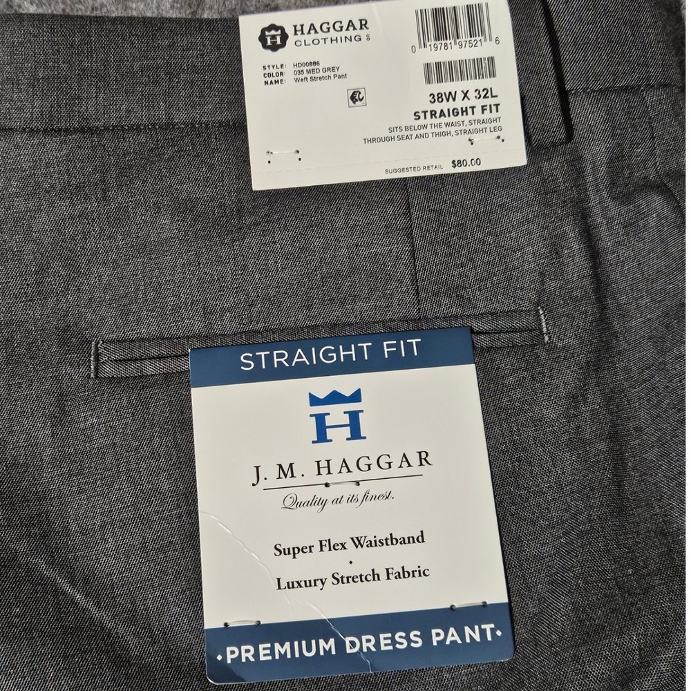 Haggar Premium Dress Pants Mens 38x32 Gray Straight Fit Lot Of 2 - Picture 6 of 10